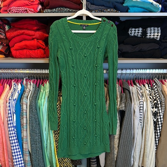 Tommy Hilfiger green long sleeve button detail cable knit sweater dress size XS - Picture 1 of 3